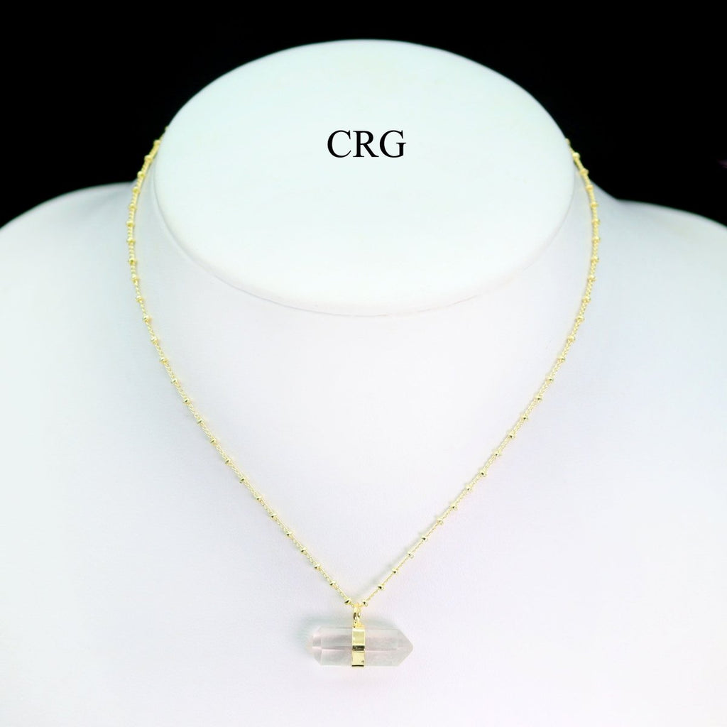 Clear Quartz Double Terminated Point Necklace with Gold Plating (17 Inches) (1 Piece) by Crystal River Gems