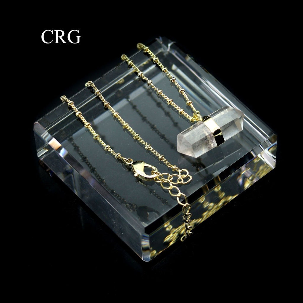 Clear Quartz Double Terminated Point Necklace with Gold Plating (17 Inches) (1 Piece) by Crystal River Gems