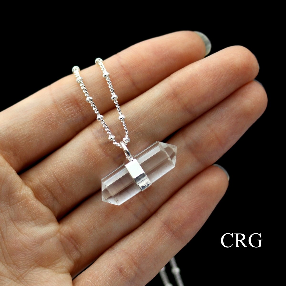 Clear Quartz Double Terminated Point Necklace with Silver Plating (17 Inches) (1 Piece) by Crystal River Gems