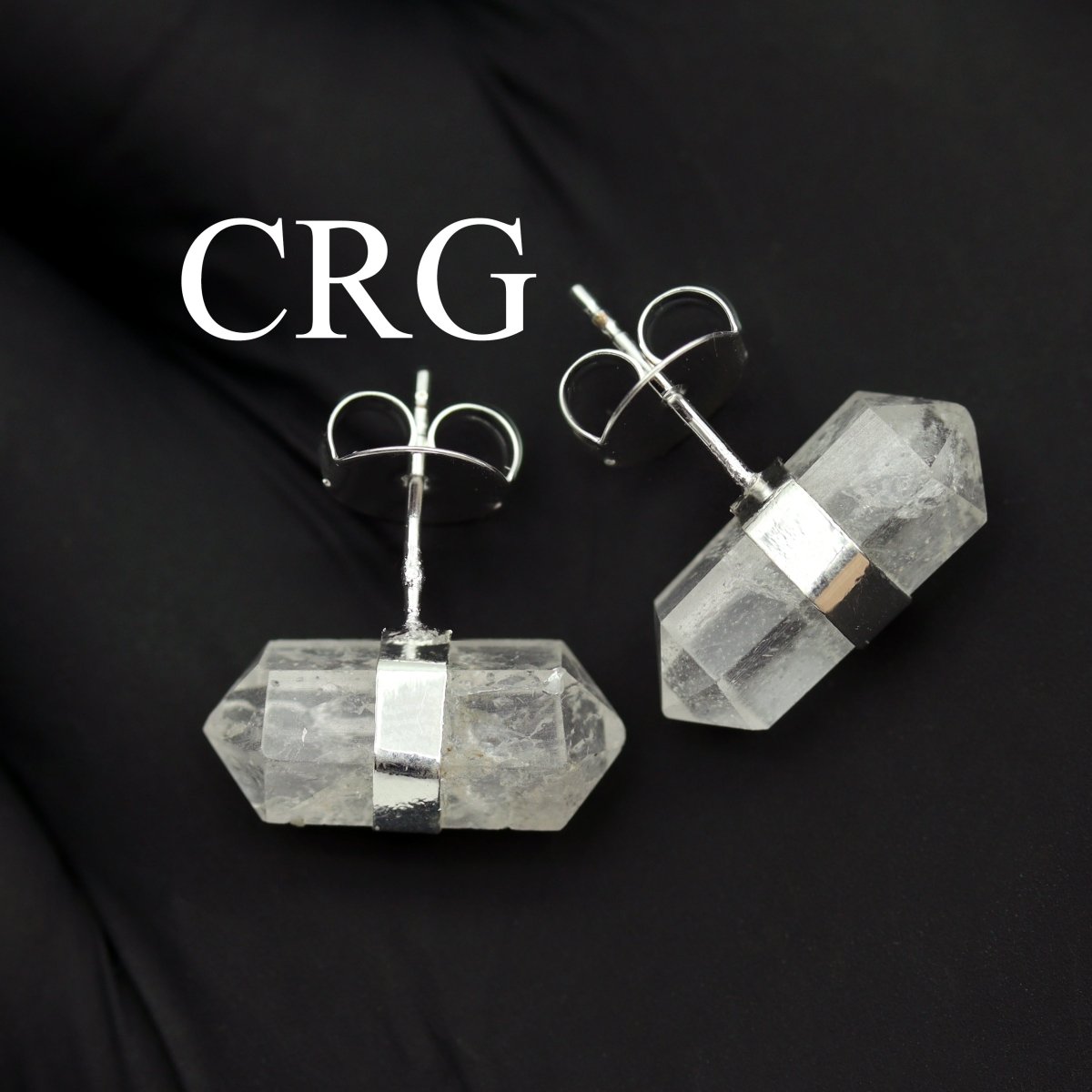 Clear Quartz Double Terminated Stud Earrings with Silver Plating (0.5 Inch) (1 Pair)