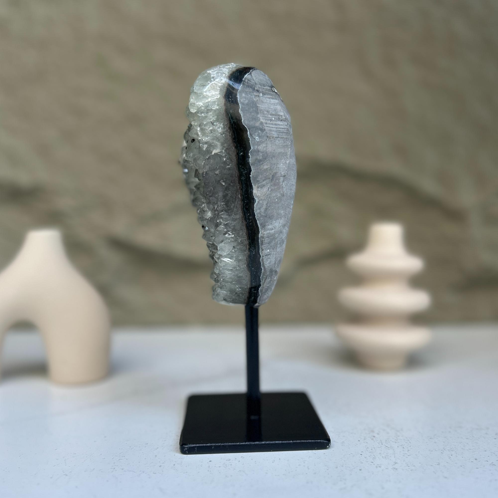 Natural Quartz Crystal Galaxy Geode On Metal Stand