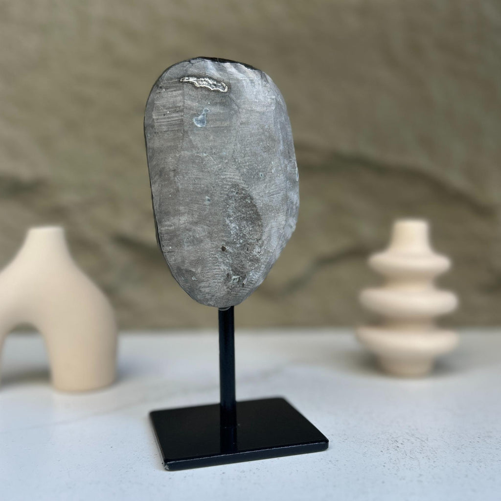 Natural Quartz Crystal Galaxy Geode On Metal Stand