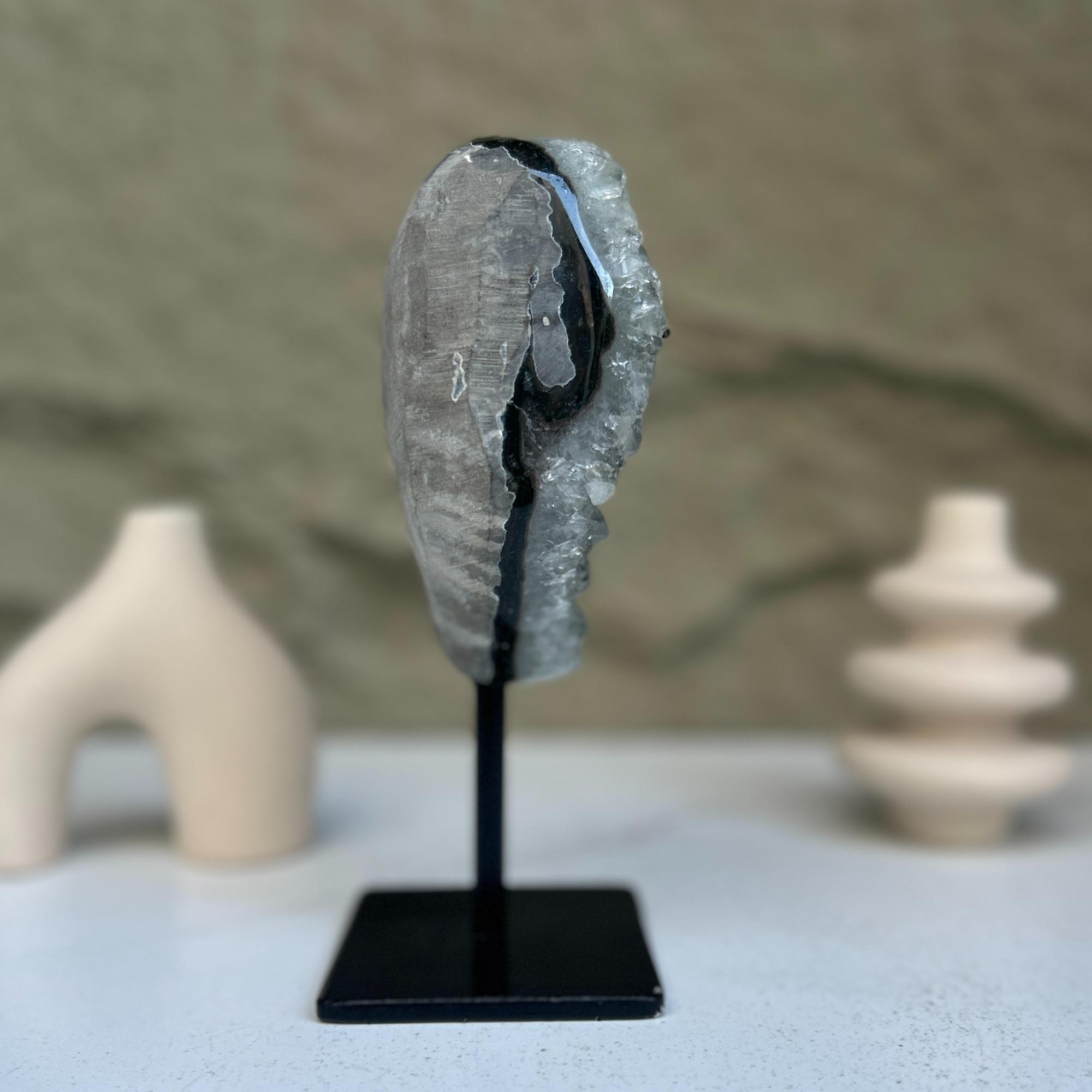 Natural Quartz Crystal Galaxy Geode On Metal Stand