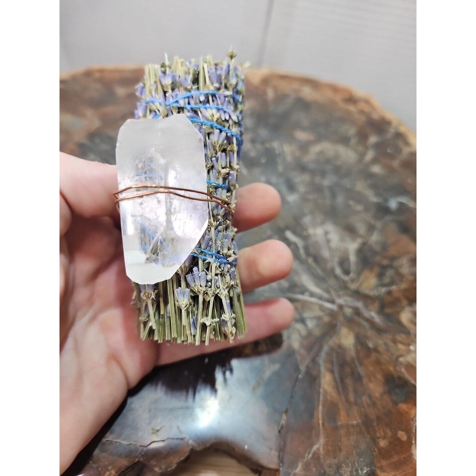 Lavender wrapped crystal W/ Huge White Quartz Healing by CrystalCloud Company