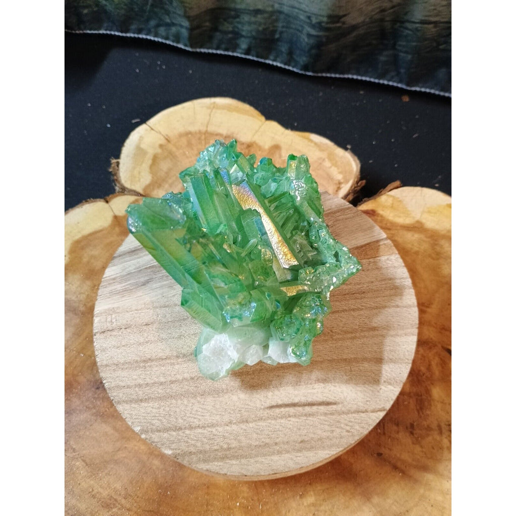 0.76 Lb Rainbow Aqua Aura Quartz Crystal Cluster Points Titanium Coating by CrystalCloud Company