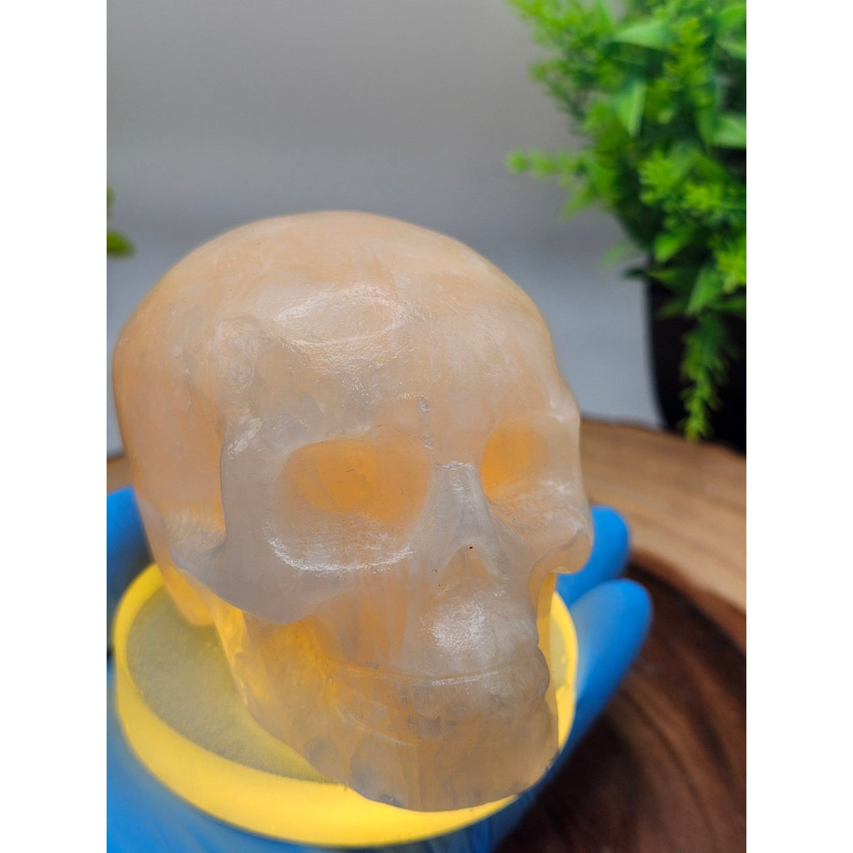 Orange Calcite Skull with LED Light Base — ~1 lb