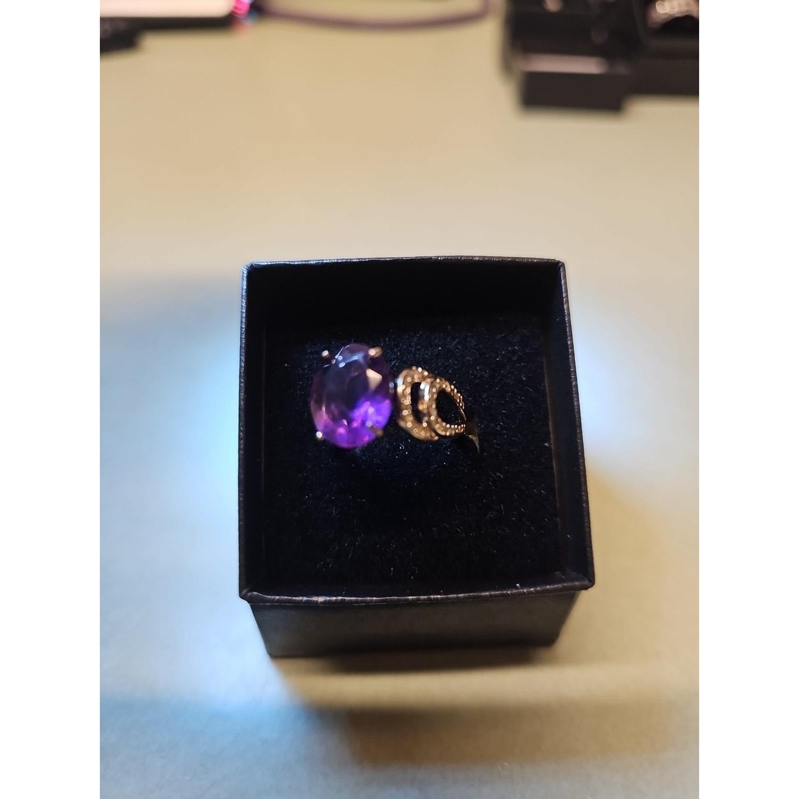 Womens 14K White Gold Platinum Finish Size 6 Ring Amethyst & Diamonds by Diablo