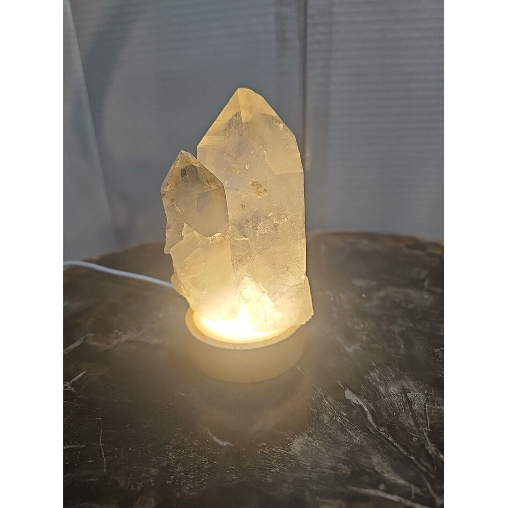 White Quartz Crystal Cluster with LED Light Base — 429g | CrystalCloud Company by CrystalCloud Company