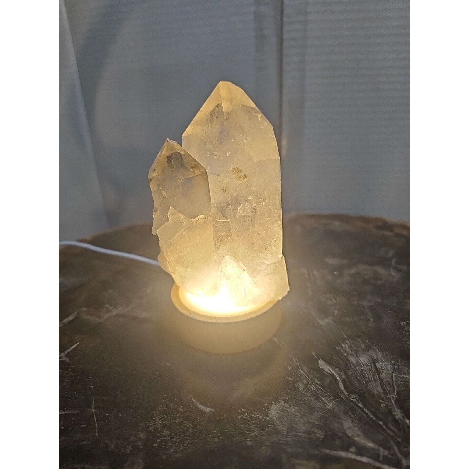 White Quartz Crystal Cluster with LED Light Base — 429g | CrystalCloud Company by CrystalCloud Company