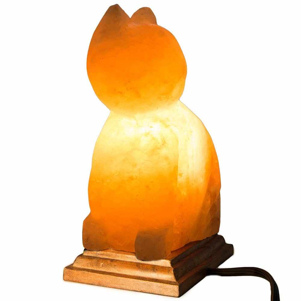 Cat Shaped Salt Lamp - 10" avg. - Cord, Bulb, Dimmer by Sacred Crystals