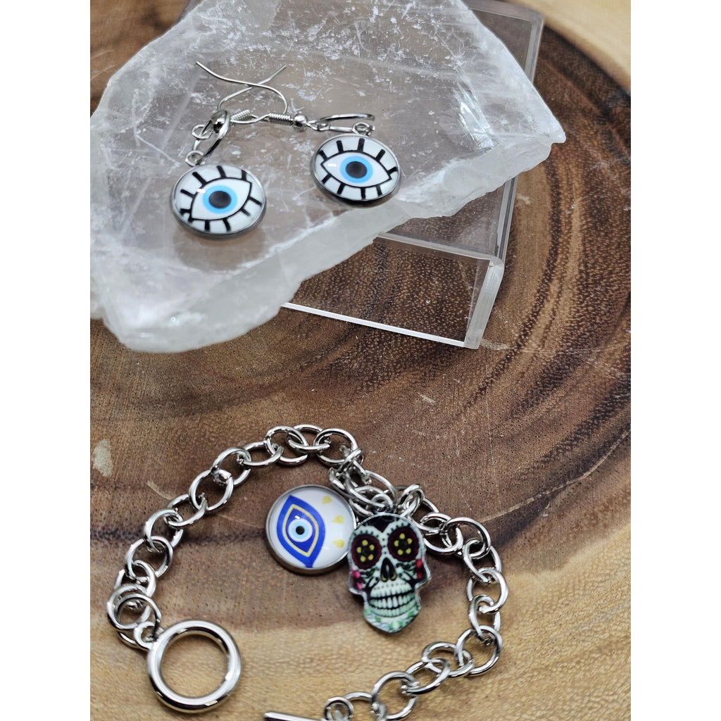 Evil eye bracelet and earrings by CrystalCloud Company