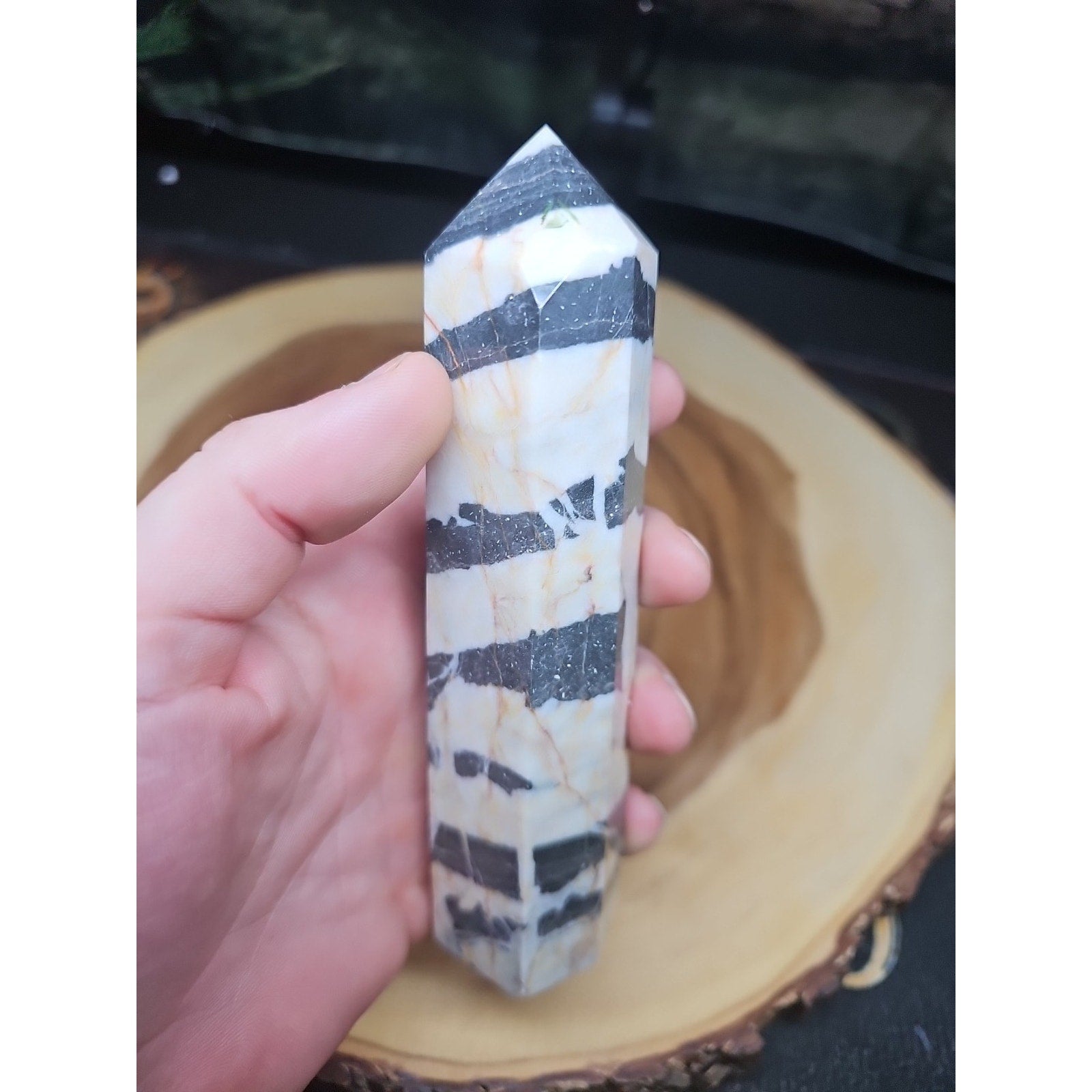 Zebra Stone Tower 341g 6in Tall by CrystalCloud Company