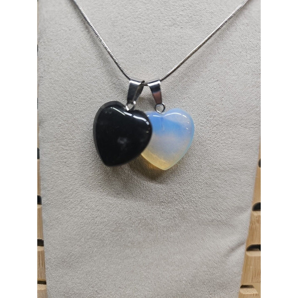 Pendant Necklace 16in Silver Chain Agate Heart by CrystalCloud Company