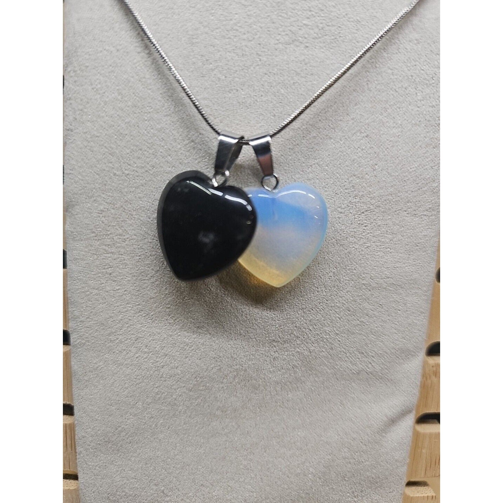 Pendant Necklace 16in Silver Chain Agate Heart by CrystalCloud Company