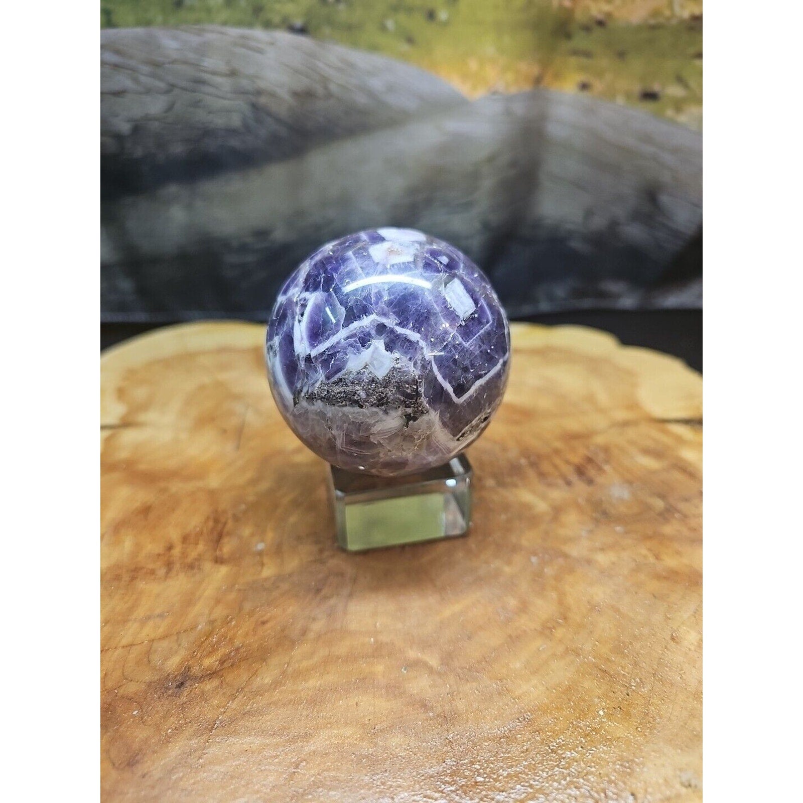 Amethyst Sphere 65mm W/Glass Stand 1lb by CrystalCloud Company