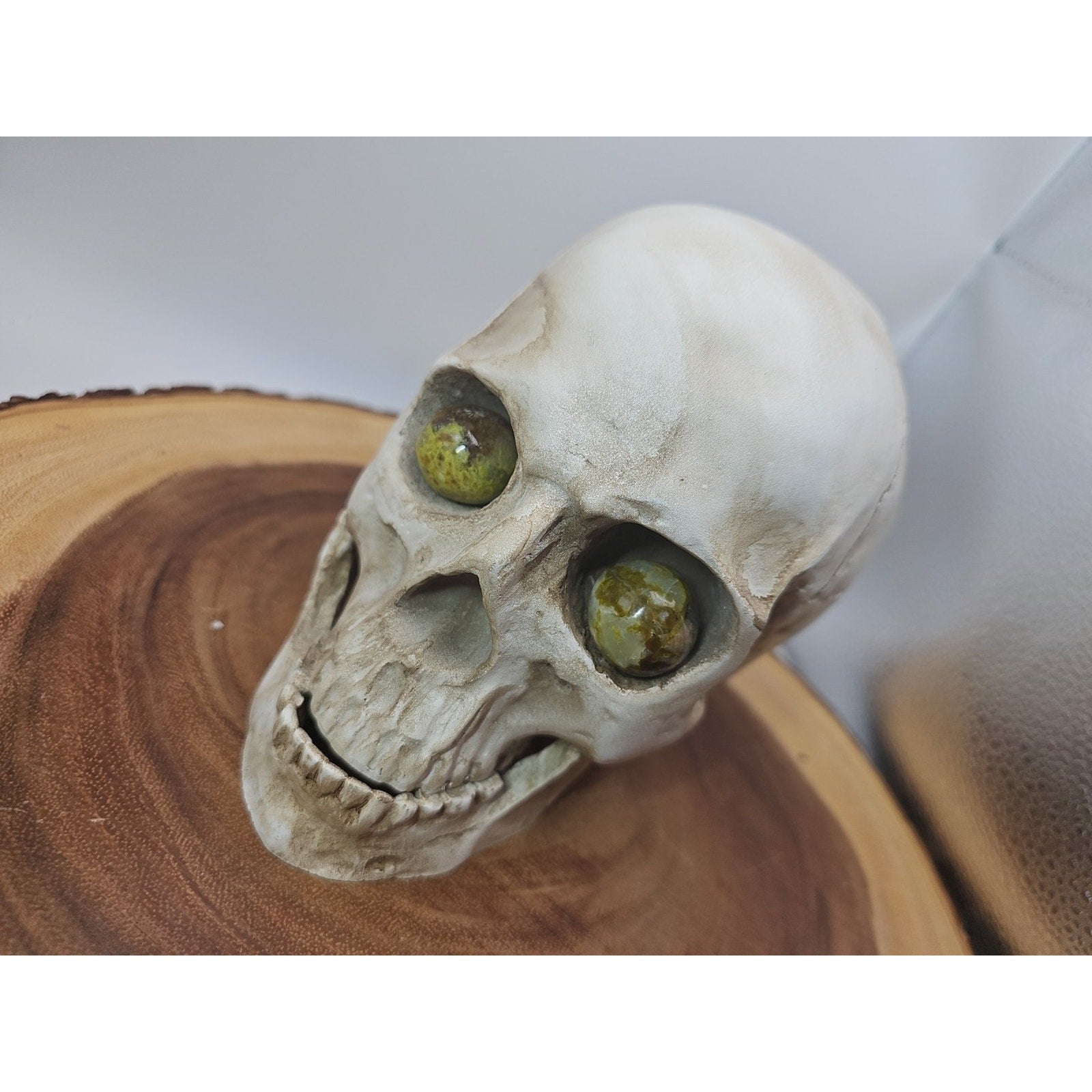 Resin Crystal Skull with Ocean Jasper Quartz Eyes — Collector Art Piece | CrystalCloud Company by CrystalCloud Company