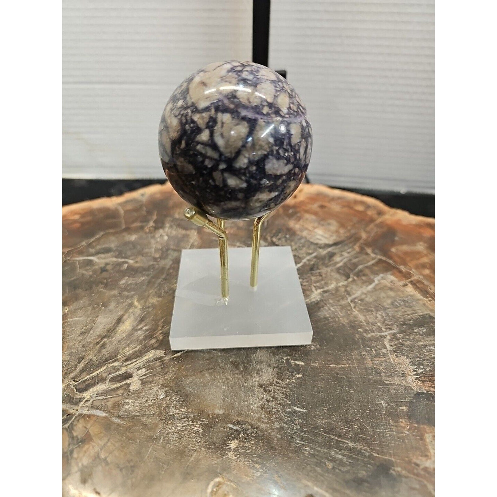 60mm Natural Phantom Chevron Amethyst Quartz Crystal Sphere W/Stand by CrystalCloud Company