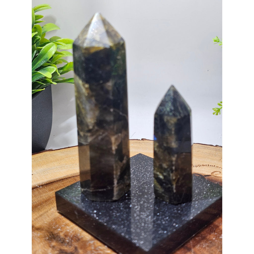 Labradorite Towers on Resin Base — Set of 2