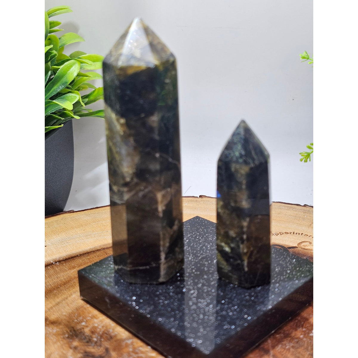 Labradorite Towers on Resin Base — Set of 2