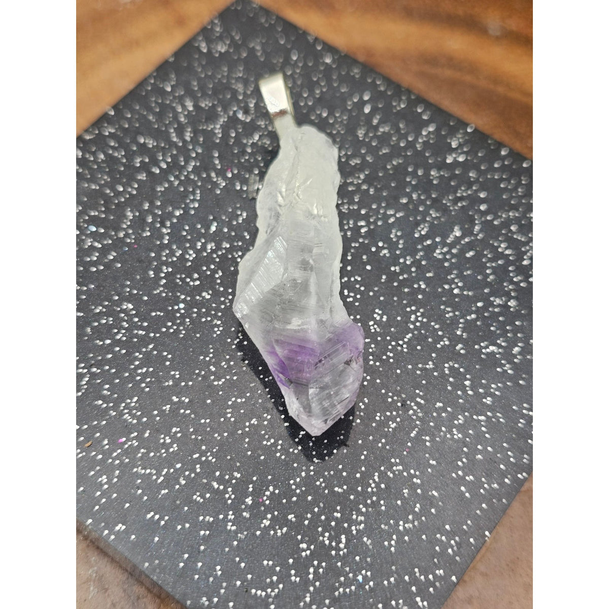 Natural Raw Brazil Amethyst Pendant w/ 925 Silver Chain