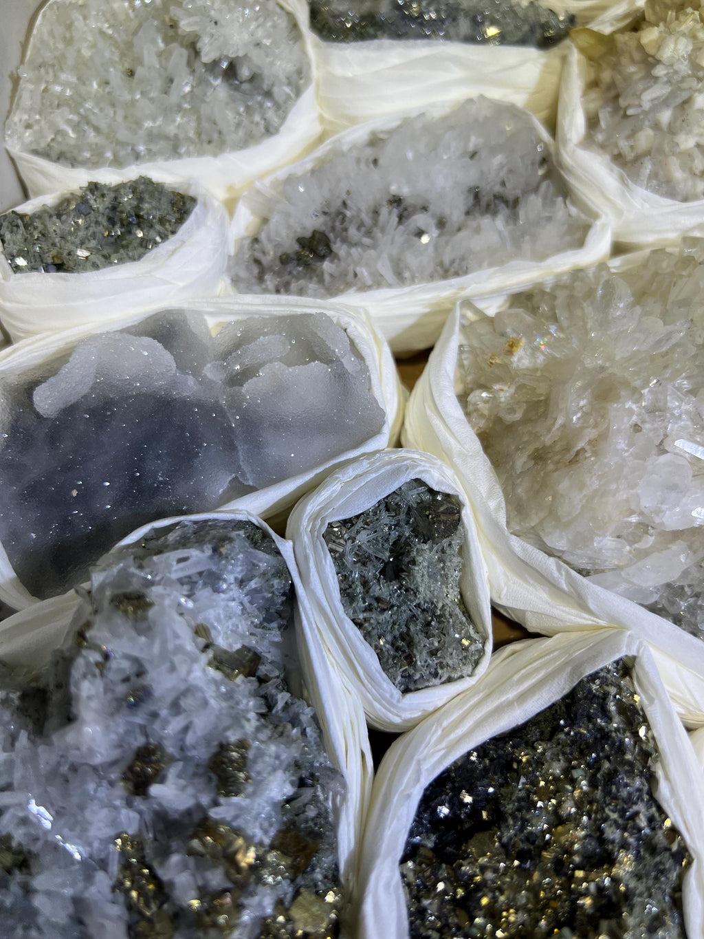 Bolivian Minerals Crystal Mixed Collection (Large 15x10 Inch Flat) Pyrite Sphalerite Galena Quartz Pink Mangano Calcite by Amazing Crystals