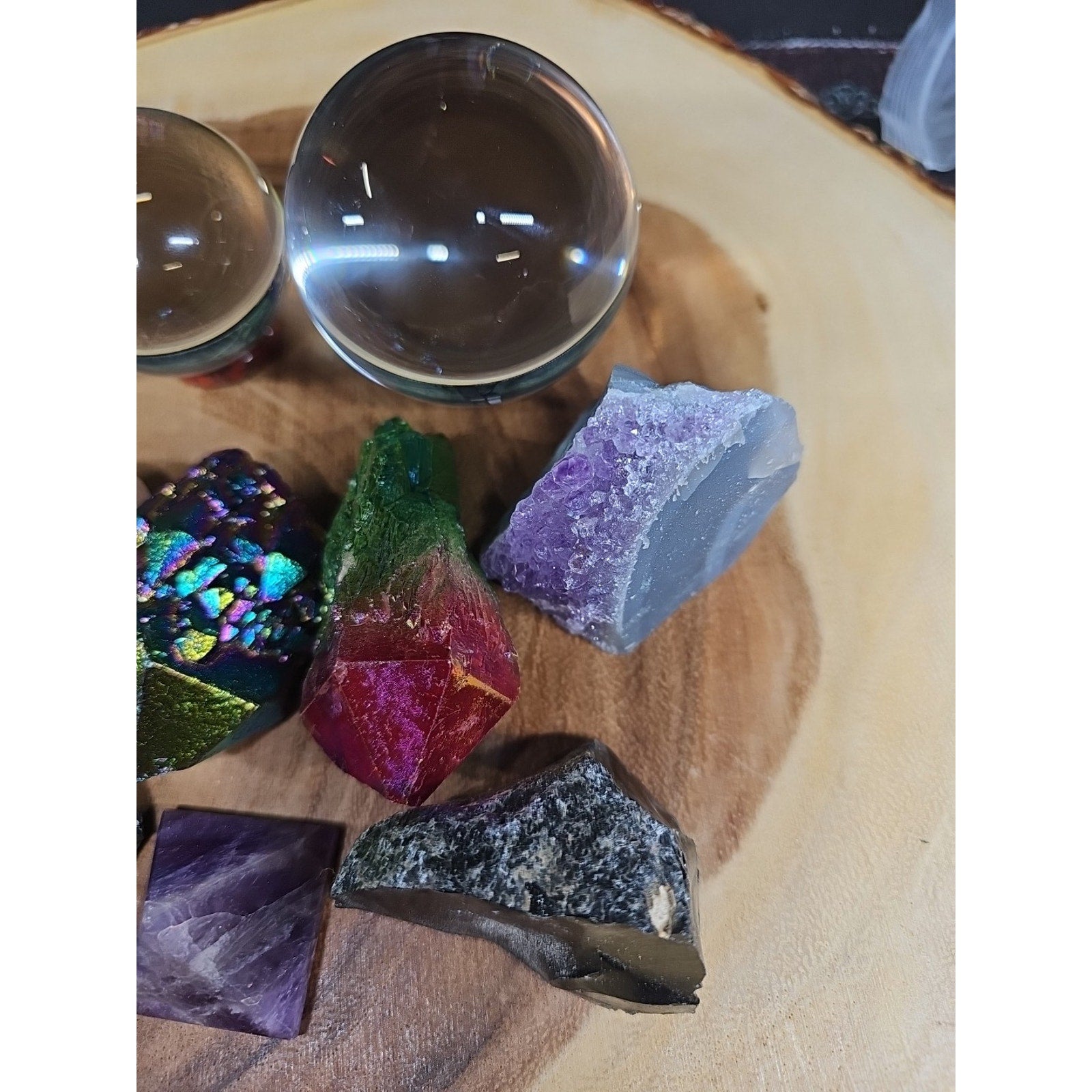 Mix Crystal Lot 2 Glass Sphere, Selenite, Obsidian, Amethyst, Agate,titanium by CrystalCloud Company