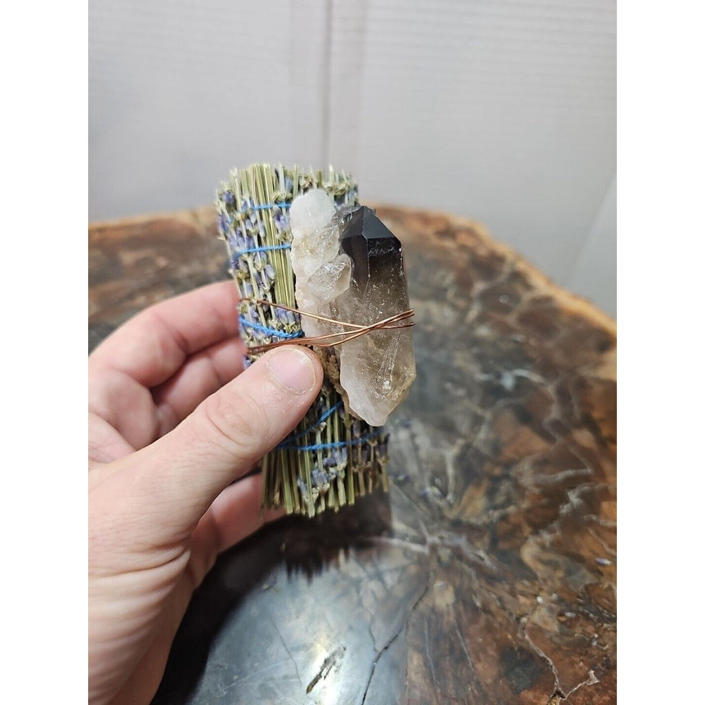 Lavender wrapped crystal W/ Huge Smoky quartz Healing by CrystalCloud Company