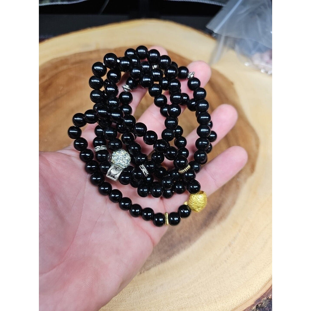 Natural Obsidian Stone Bracelets 5pc Set by CrystalCloud Company
