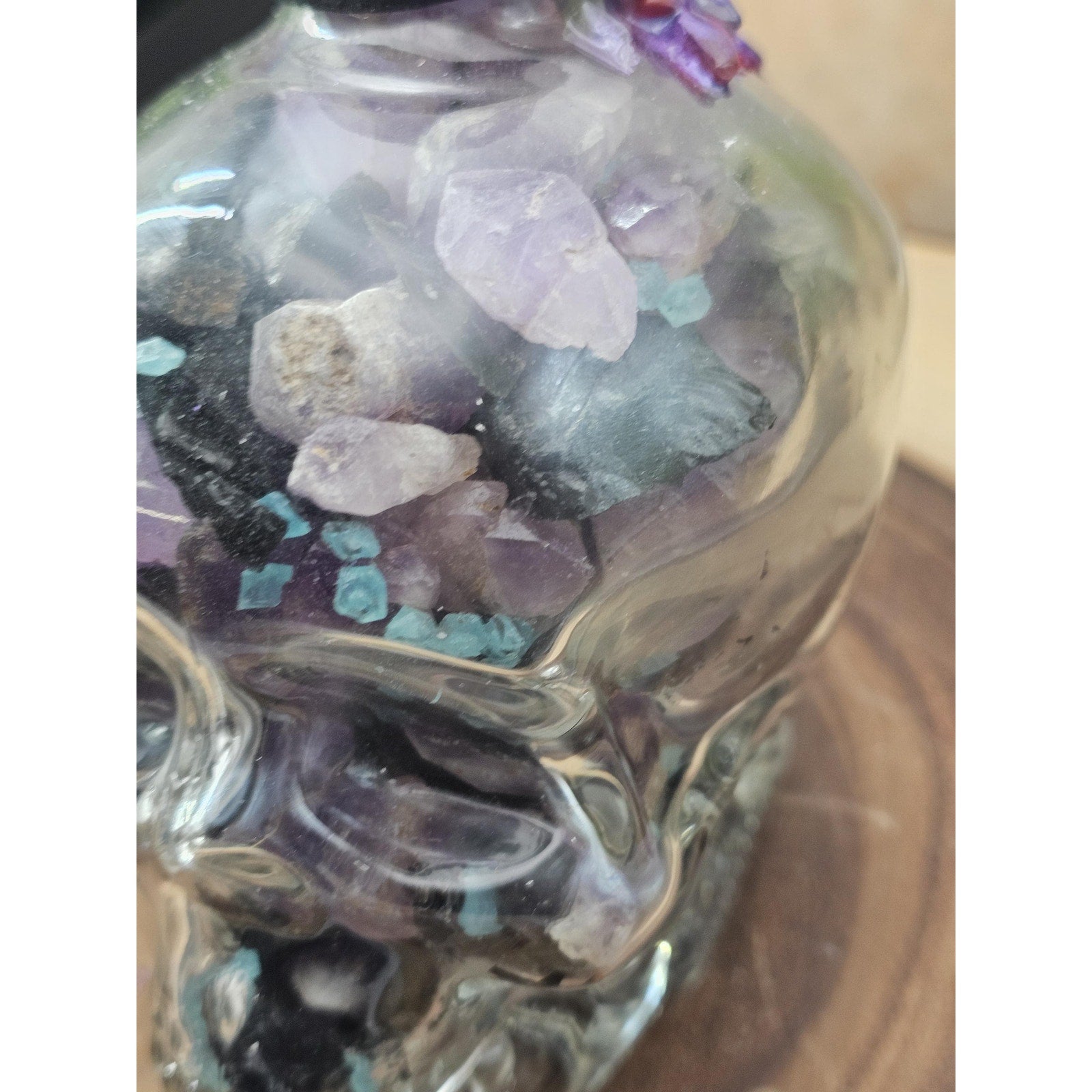 Glass Skull with Amethyst, Obsidian & UV Stones by CrystalCloud Company