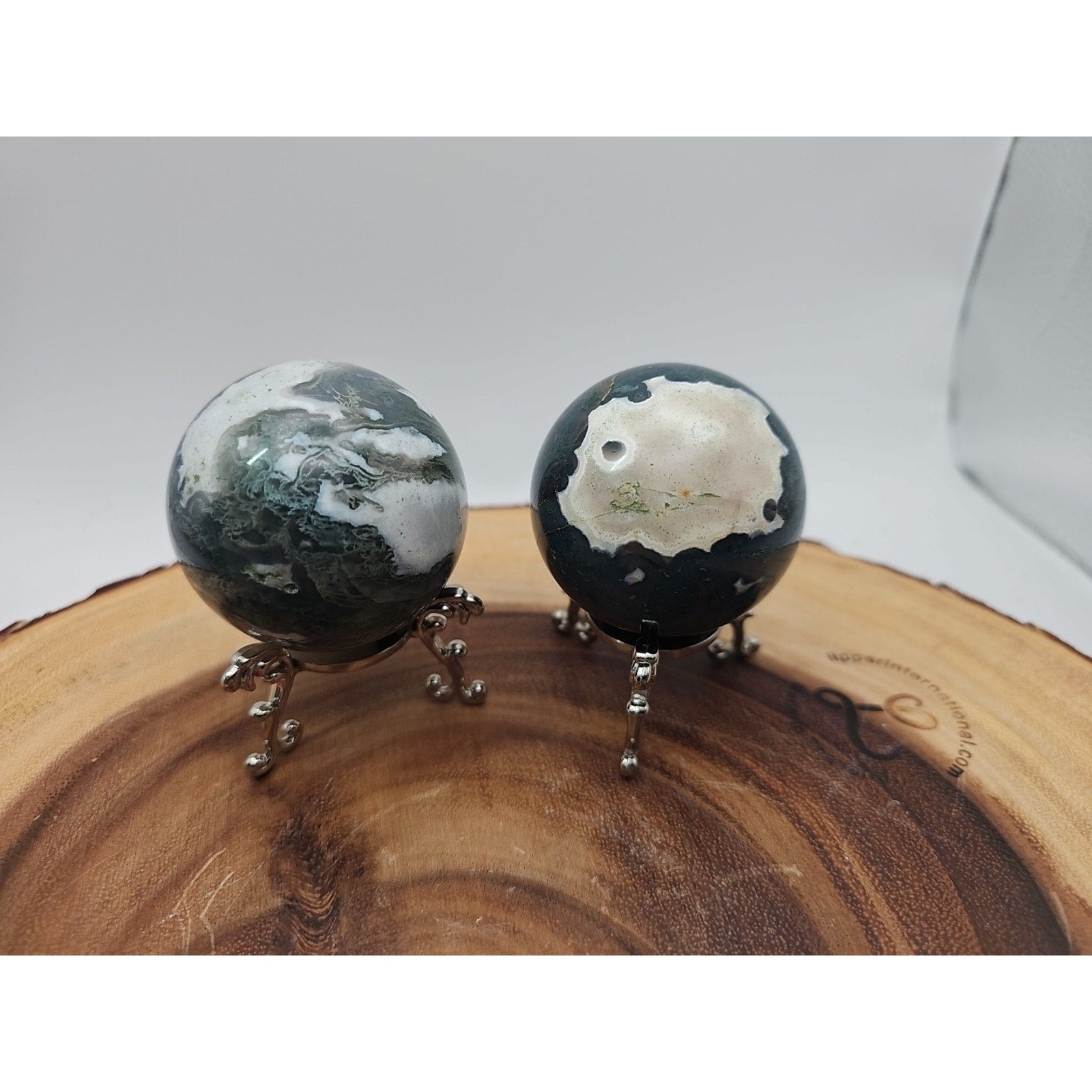 1 Pair Moss Tree Agate Sphere W/Stand 52mm .93lb by CrystalCloud Company