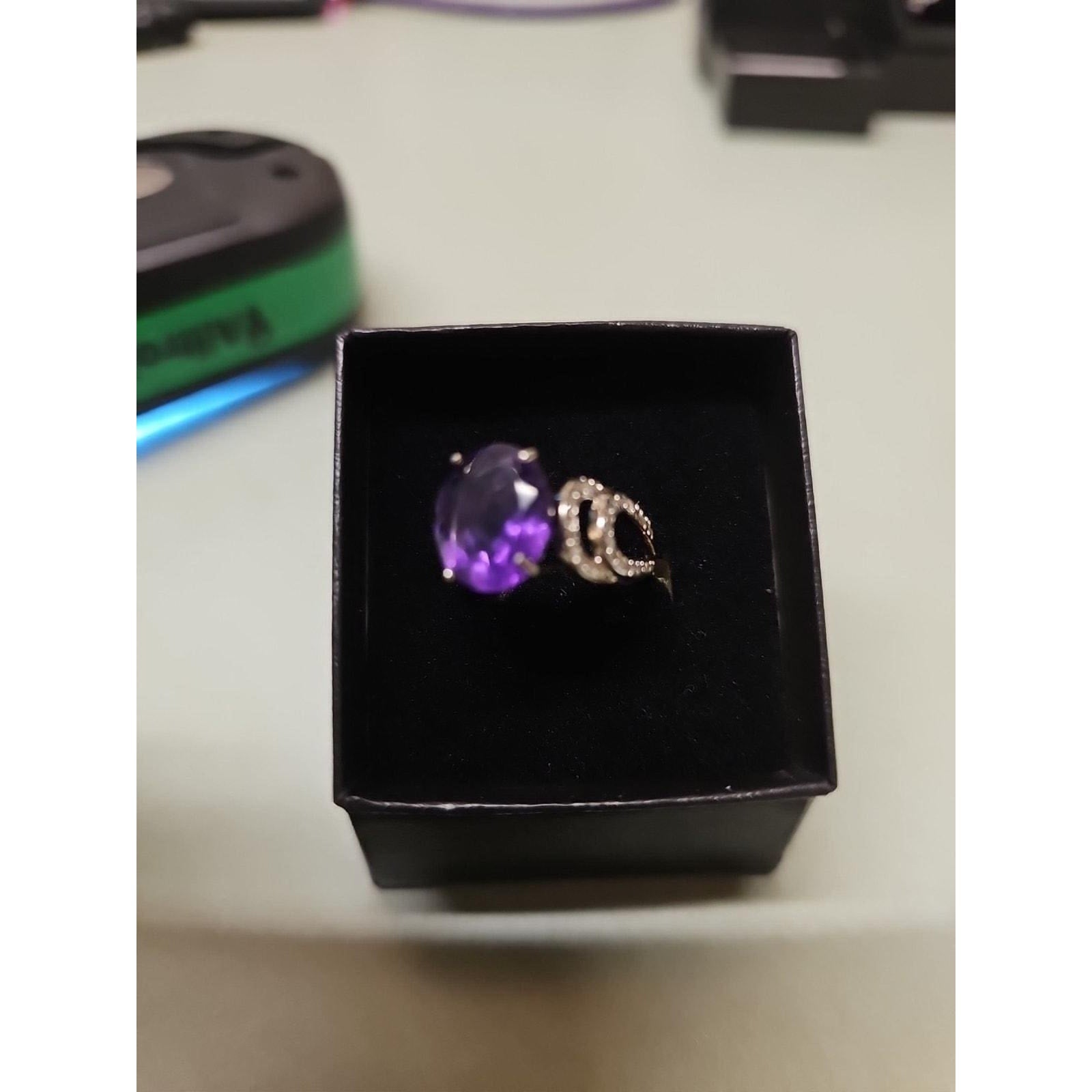 Womens 14K White Gold Platinum Finish Size 6 Ring Amethyst & Diamonds by Diablo