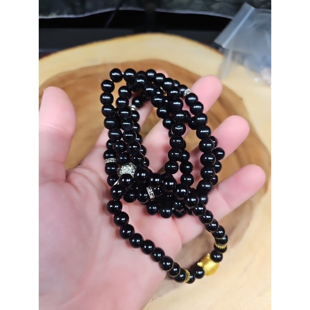 Natural Obsidian Stone Bracelets 5pc Set by CrystalCloud Company