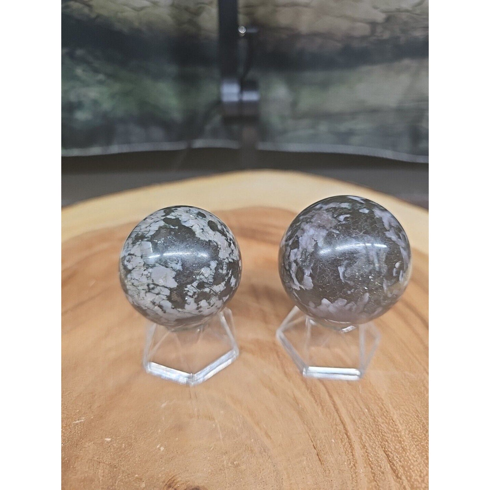 Black Flower of Fog Jasper Quartz Crystal Sphere Pair — 40mm, Madagascar | CrystalCloud Company by CrystalCloud Company