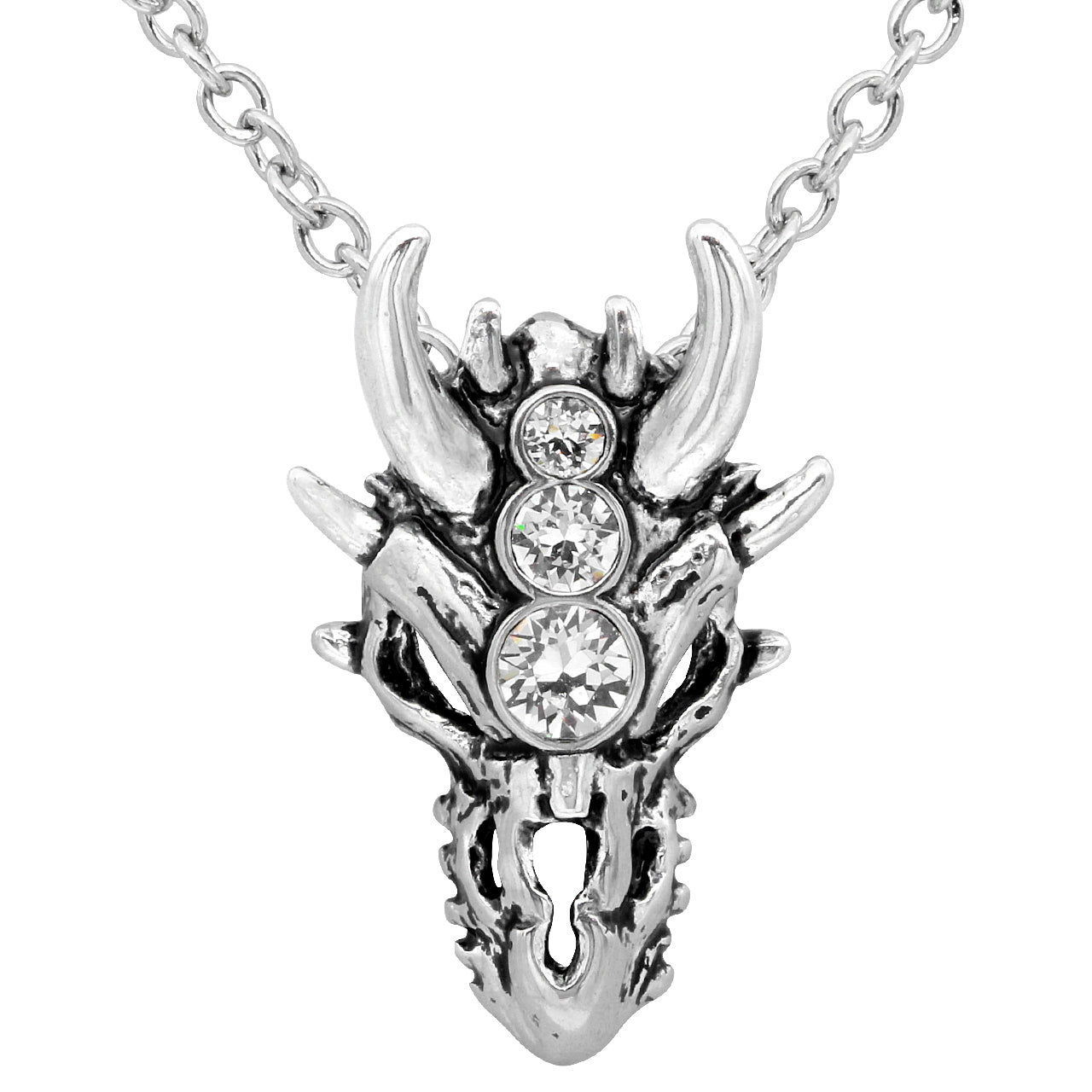 Dragon Skull Necklace With Crystals Gothic Pendant