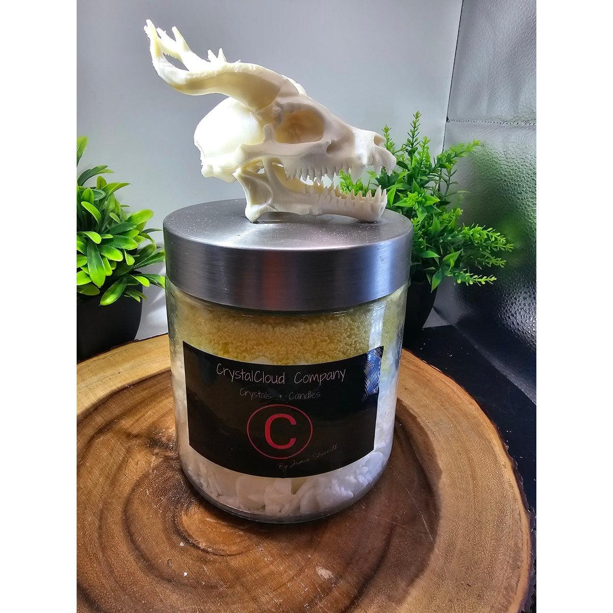 Huge Handmade Candle — Glass Jar with Acrylic Demon Skull Topper, 15 Wicks