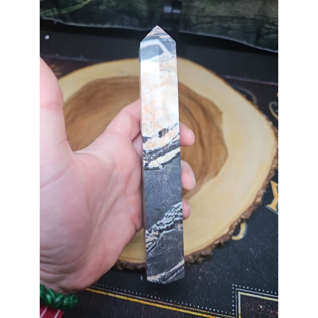 Zebra Stone Tower 390g 7.3/4 In Tall by CrystalCloud Company