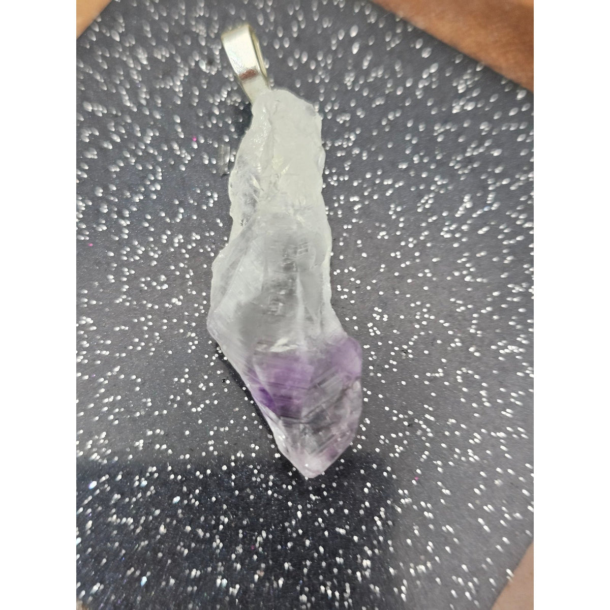 Natural Raw Brazil Amethyst Pendant w/ 925 Silver Chain
