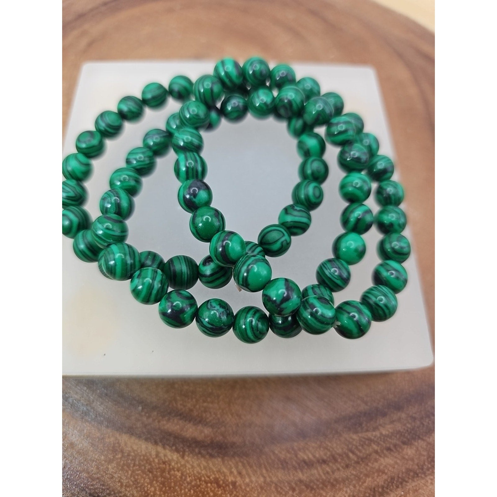 1 Natural 8mm Malachite Stone Beaded Bracelet Green Gemstone Stretch Bracelet by CrystalCloud Company