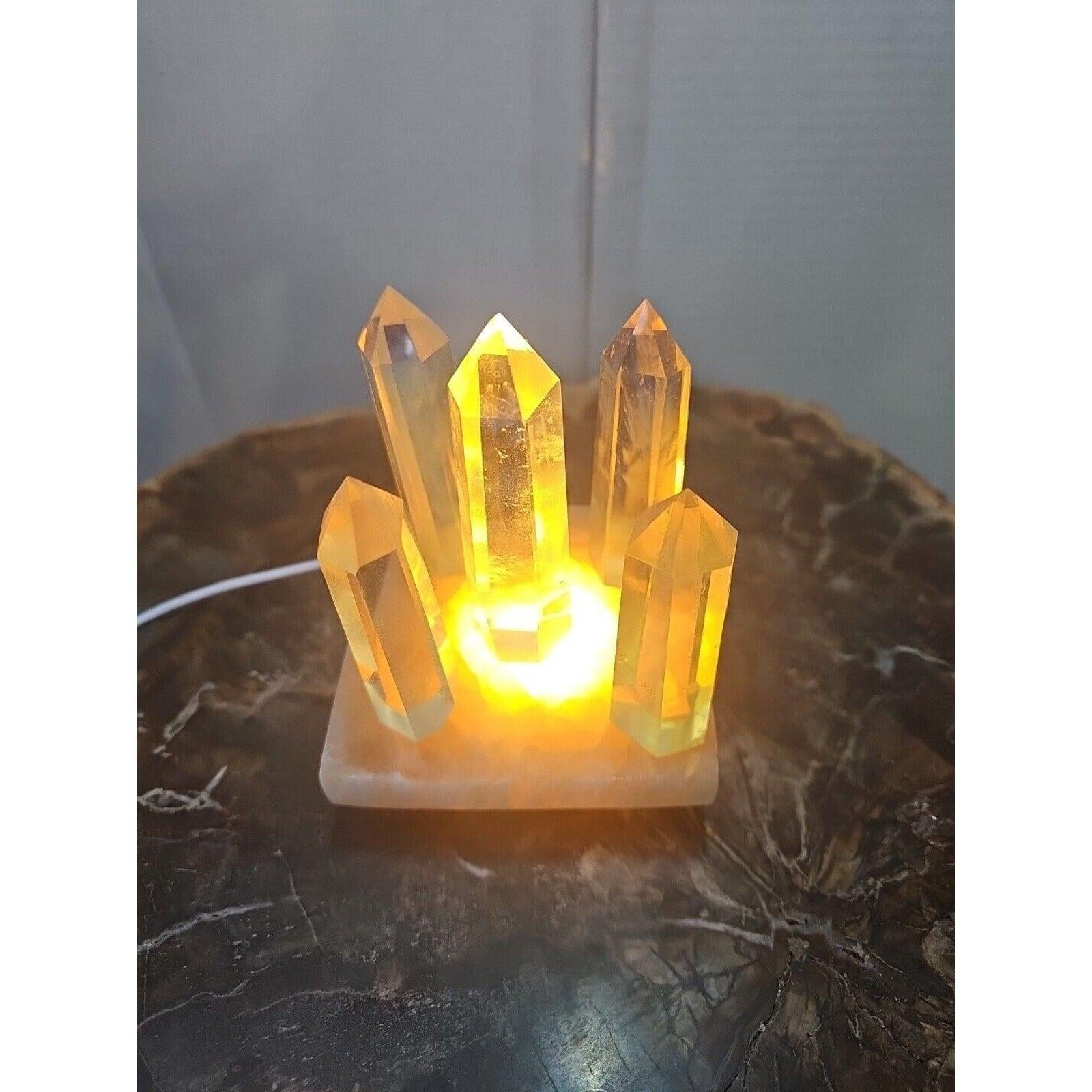 Yellow Smelt Quartz Crystal Points with Selenite Charging Base & LED Display — 5-Piece Set | CrystalCloud Company by CrystalCloud Company
