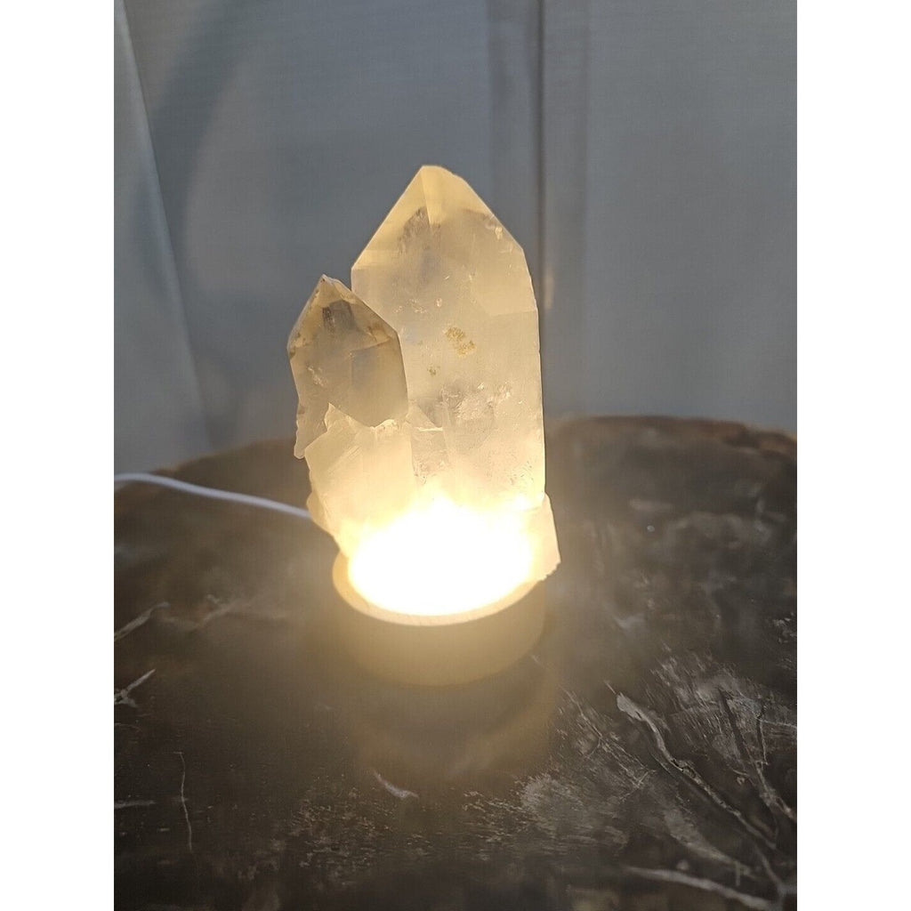 White Quartz Crystal Cluster with LED Light Base — 429g | CrystalCloud Company by CrystalCloud Company