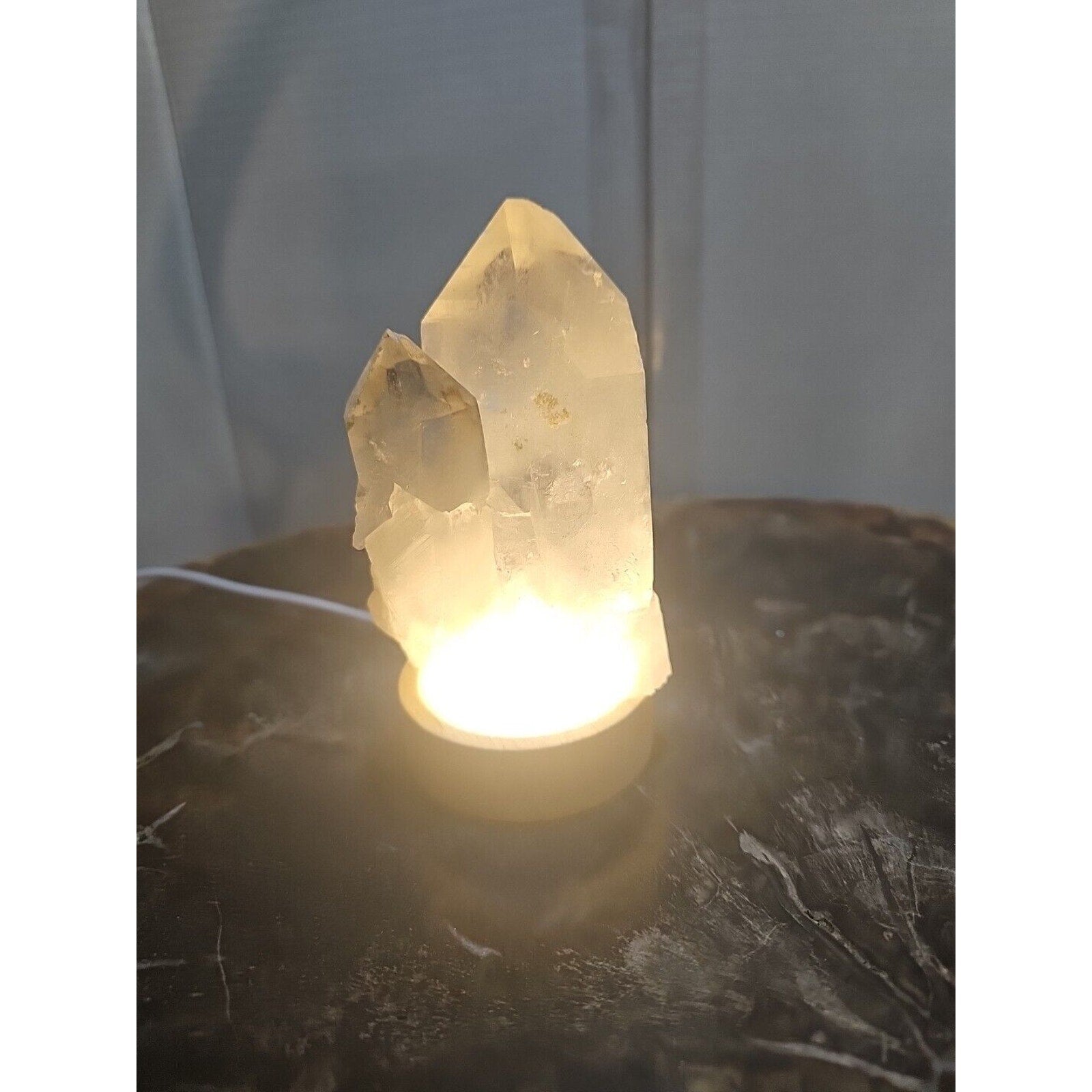 White Quartz Crystal Cluster with LED Light Base — 429g | CrystalCloud Company by CrystalCloud Company
