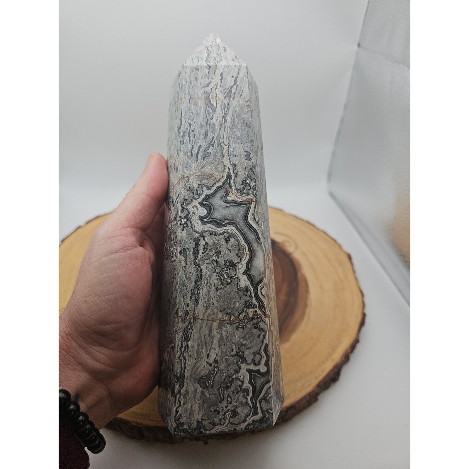 3.81LB 1Pcs Natural Gray Crazy Lace Jasper Crystal Point Tower Healing by CrystalCloud Company