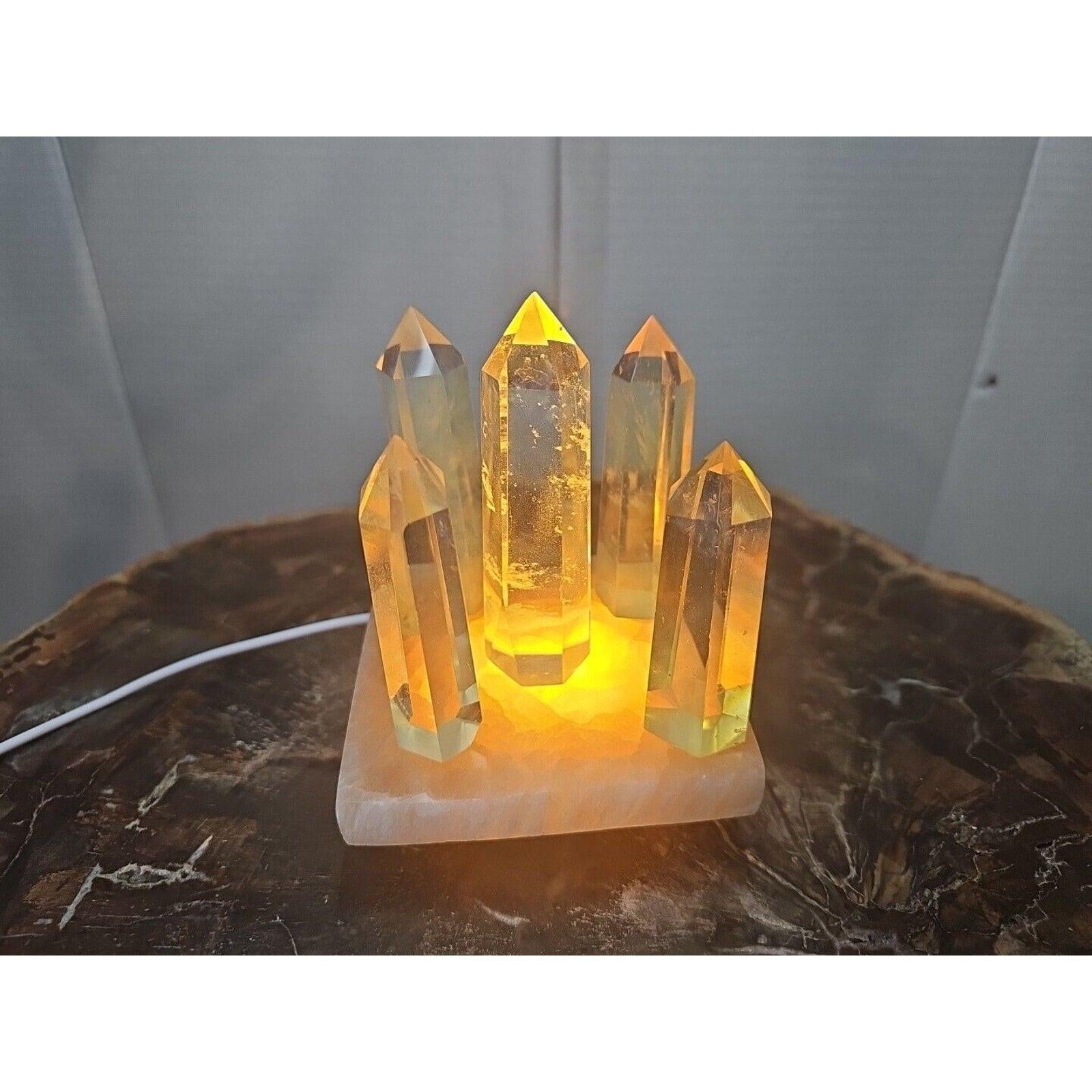 Yellow Smelt Quartz Crystal Points with Selenite Charging Base & LED Display — 5-Piece Set | CrystalCloud Company by CrystalCloud Company