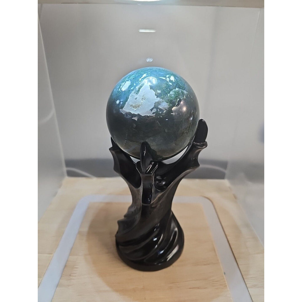 Water Grass Agate Sphere with Stand — 871g, Natural Polished Crystal Ball | CrystalCloud Company by CrystalCloud Company