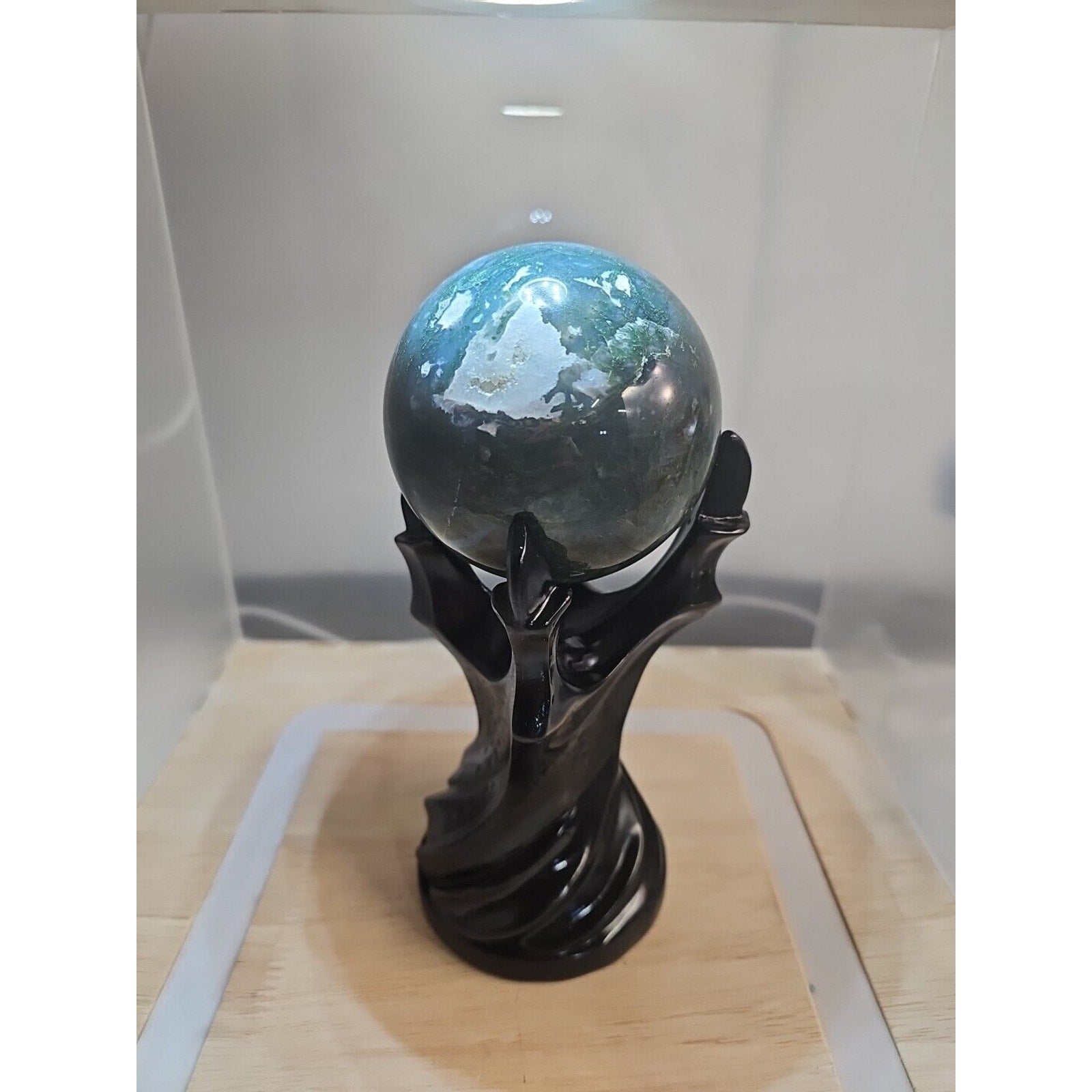 Water Grass Agate Sphere with Stand — 871g, Natural Polished Crystal Ball | CrystalCloud Company by CrystalCloud Company