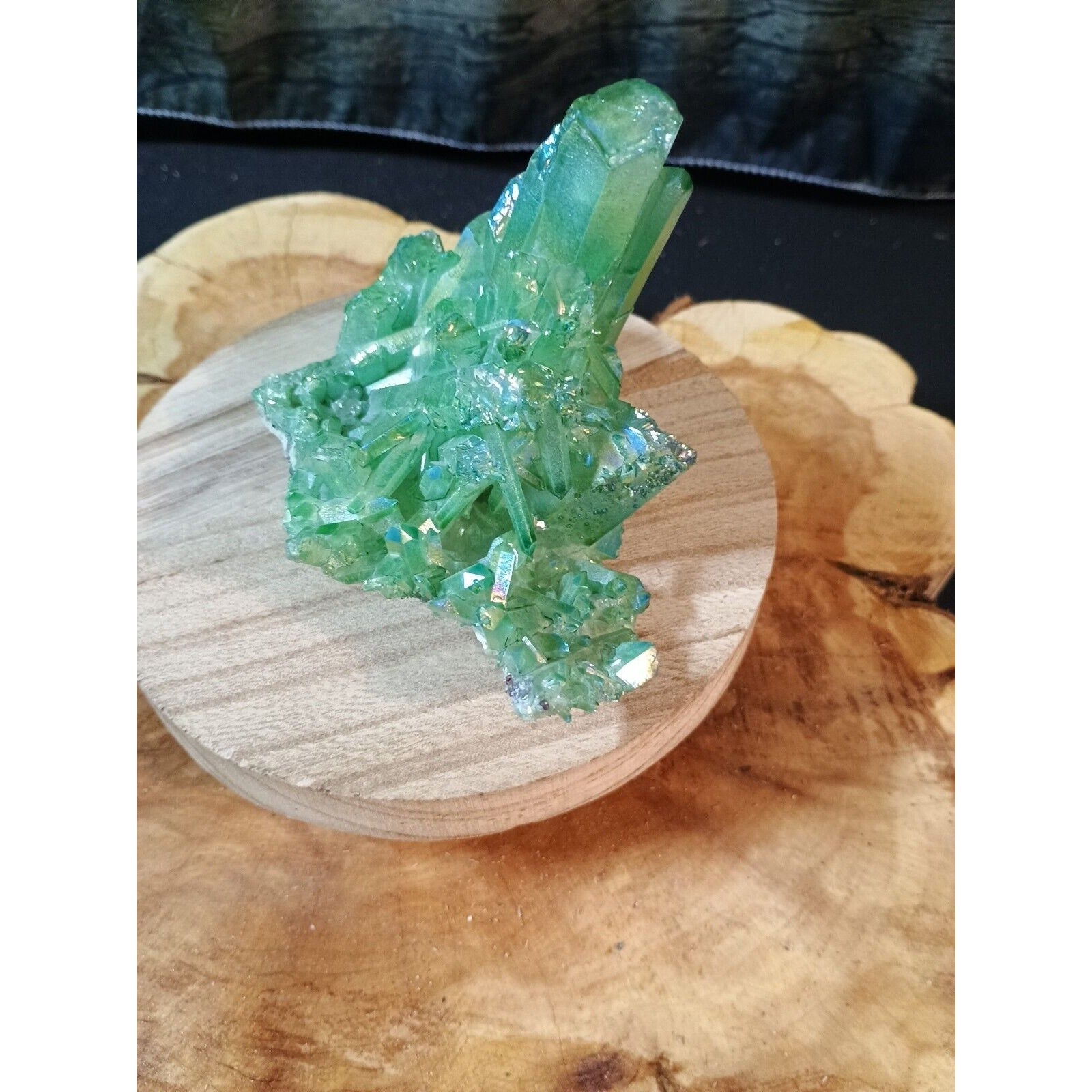 0.76 Lb Rainbow Aqua Aura Quartz Crystal Cluster Points Titanium Coating by CrystalCloud Company