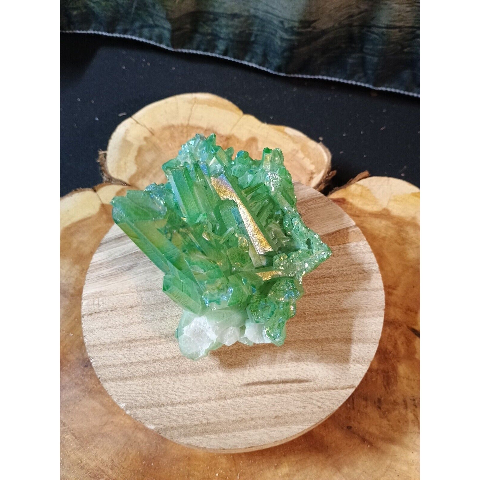 0.76 Lb Rainbow Aqua Aura Quartz Crystal Cluster Points Titanium Coating by CrystalCloud Company