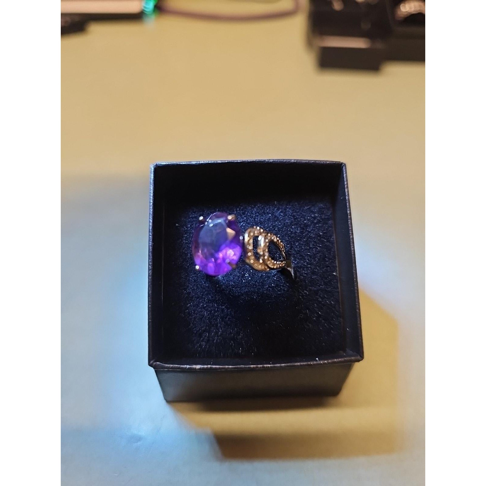 Womens 14K White Gold Platinum Finish Size 6 Ring Amethyst & Diamonds by Diablo