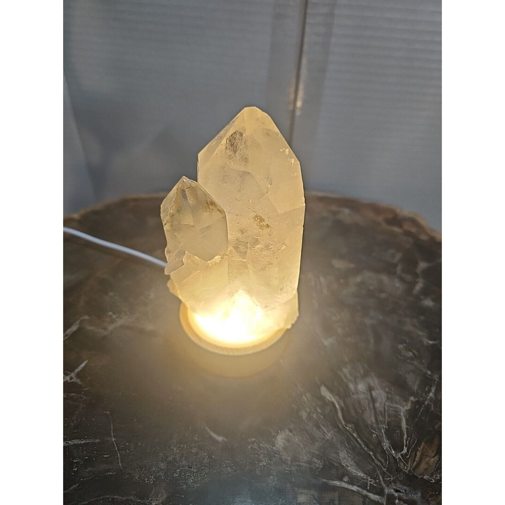 White Quartz Crystal Cluster with LED Light Base — 429g | CrystalCloud Company by CrystalCloud Company
