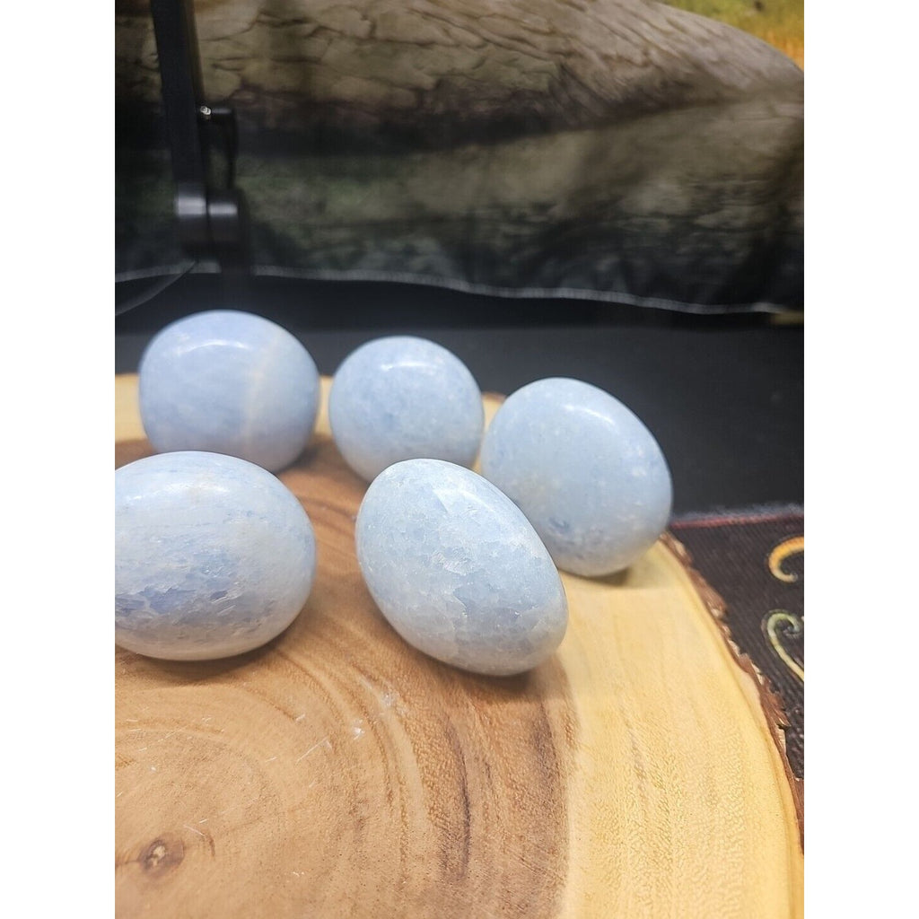 Baby Blue Celestite Crystal Palm Stones — 1 lb, 2-Piece Set from Brazil | CrystalCloud Company by CrystalCloud Company
